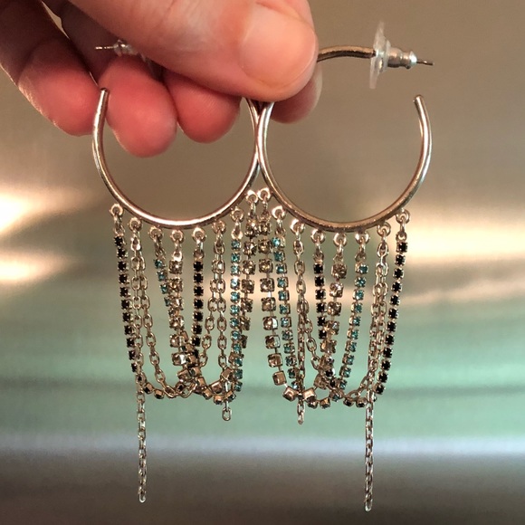 Swarovski Jewelry - Swarovski DRAMA Hoop Earrings 💙 Chains & Crystals